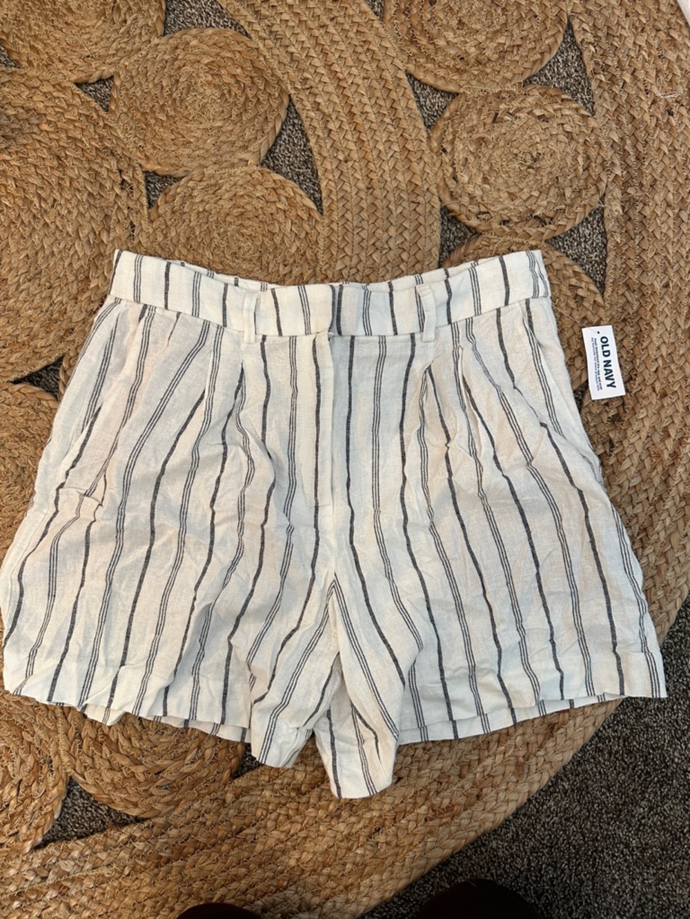 Old Navy White and Black Striped High-Waist Women's Shorts